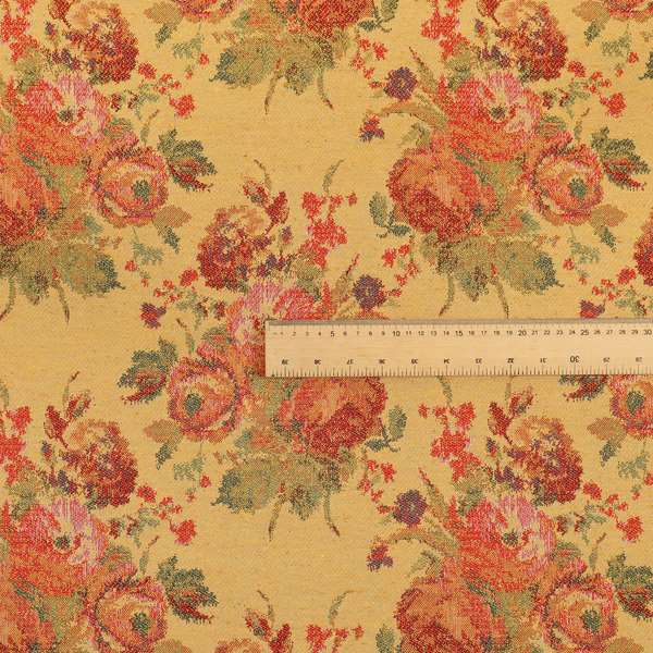 Kuala Collection Of Floral Pattern Heavyweight Chenille Yellow Colour Upholstery Fabric CTR-361