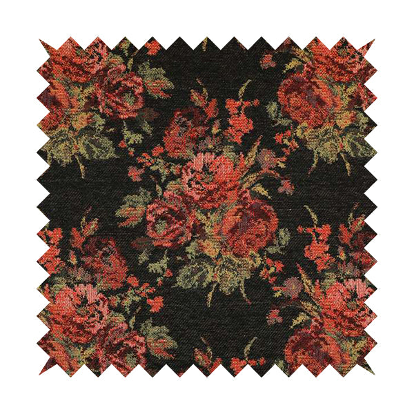 Kuala Collection Of Floral Pattern Heavyweight Chenille Black Colour Upholstery Fabric CTR-362 - Roman Blinds