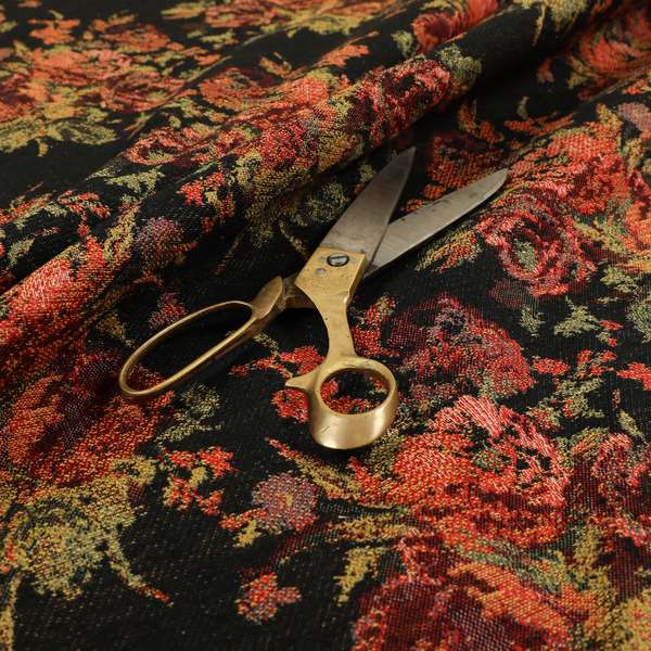 Kuala Collection Of Floral Pattern Heavyweight Chenille Black Colour Upholstery Fabric CTR-362 - Made To Measure Curtains