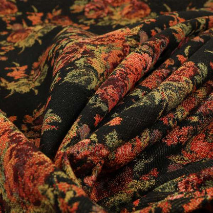 Kuala Collection Of Floral Pattern Heavyweight Chenille Black Colour Upholstery Fabric CTR-362 - Roman Blinds