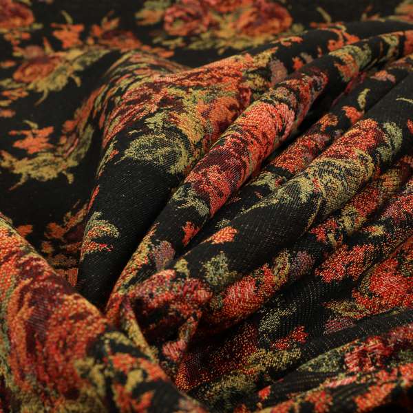 Kuala Collection Of Floral Pattern Heavyweight Chenille Black Colour Upholstery Fabric CTR-362 - Made To Measure Curtains