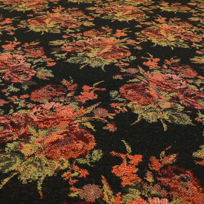 Kuala Collection Of Floral Pattern Heavyweight Chenille Black Colour Upholstery Fabric CTR-362 - Made To Measure Curtains