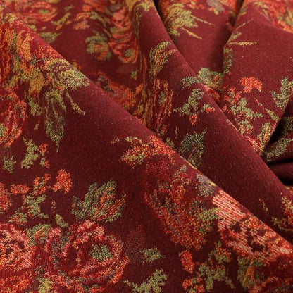 Kuala Collection Of Floral Pattern Heavyweight Chenille Burgundy Red Colour Upholstery Fabric CTR-363