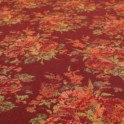 Kuala Collection Of Floral Pattern Heavyweight Chenille Burgundy Red Colour Upholstery Fabric CTR-363 - Made To Measure Curtains