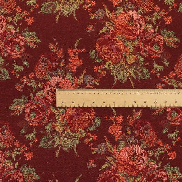 Kuala Collection Of Floral Pattern Heavyweight Chenille Burgundy Red Colour Upholstery Fabric CTR-363 - Made To Measure Curtains