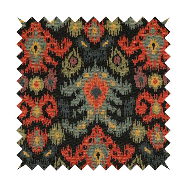 Lombok Collection Of Damask Ikat Pattern Heavyweight Chenille Black Colour Upholstery Fabric CTR-364 - Roman Blinds