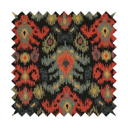 Lombok Collection Of Damask Ikat Pattern Heavyweight Chenille Black Colour Upholstery Fabric CTR-364 - Roman Blinds