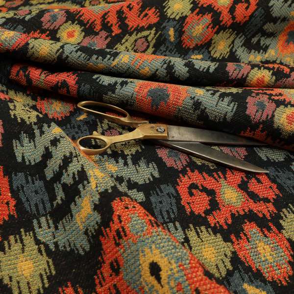 Lombok Collection Of Damask Ikat Pattern Heavyweight Chenille Black Colour Upholstery Fabric CTR-364