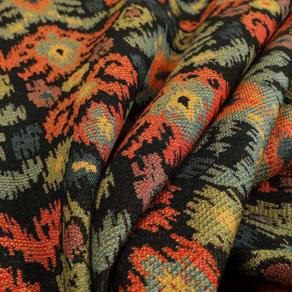 Lombok Collection Of Damask Ikat Pattern Heavyweight Chenille Black Colour Upholstery Fabric CTR-364