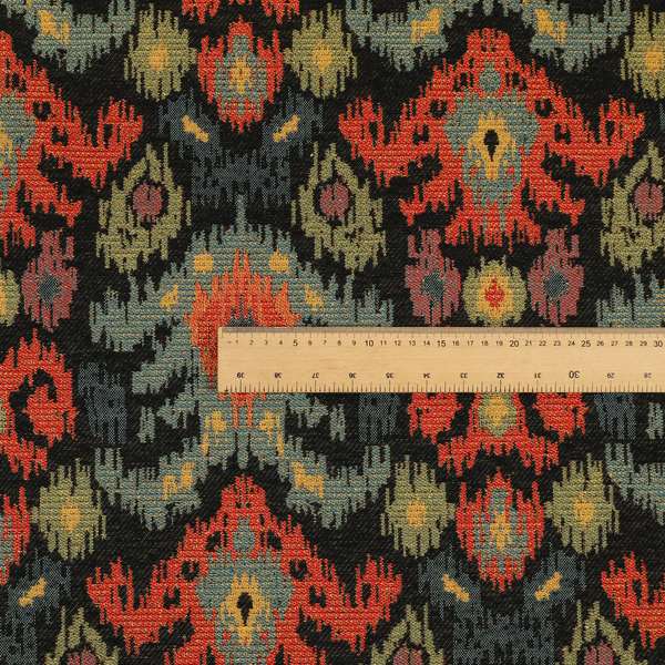 Lombok Collection Of Damask Ikat Pattern Heavyweight Chenille Black Colour Upholstery Fabric CTR-364 - Roman Blinds