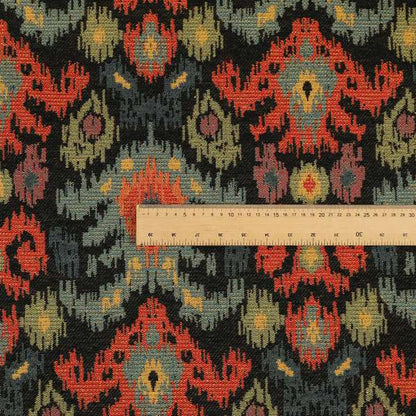 Lombok Collection Of Damask Ikat Pattern Heavyweight Chenille Black Colour Upholstery Fabric CTR-364 - Roman Blinds