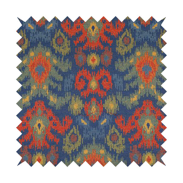 Lombok Collection Of Damask Ikat Pattern Heavyweight Chenille Blue Colour Upholstery Fabric CTR-365 - Roman Blinds