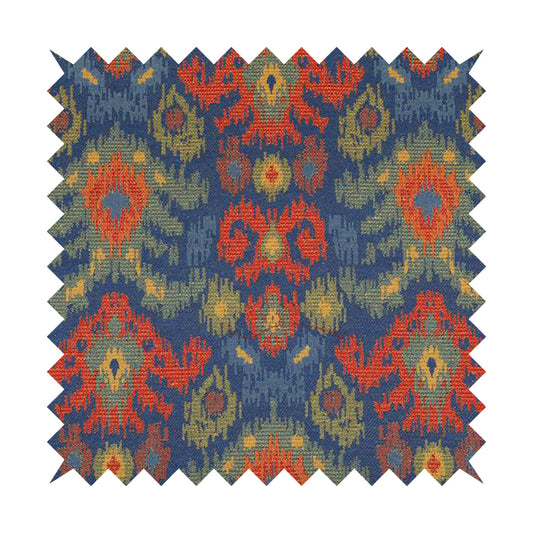 Lombok Collection Of Damask Ikat Pattern Heavyweight Chenille Blue Colour Upholstery Fabric CTR-365