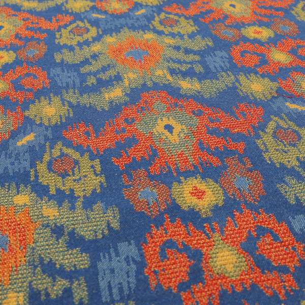 Lombok Collection Of Damask Ikat Pattern Heavyweight Chenille Blue Colour Upholstery Fabric CTR-365