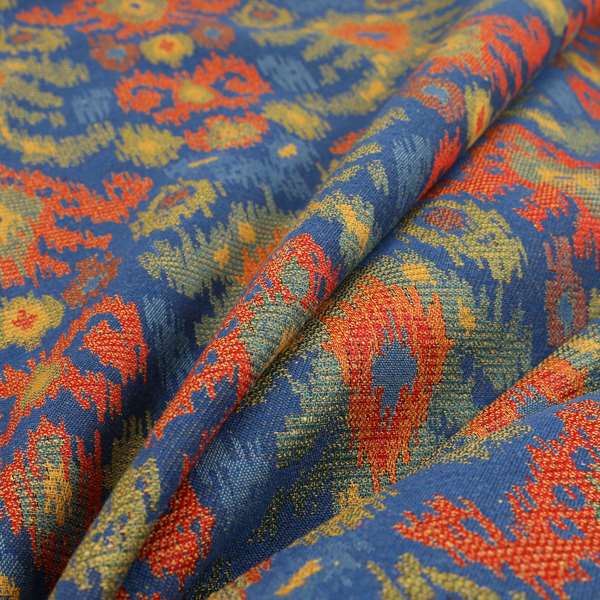 Lombok Collection Of Damask Ikat Pattern Heavyweight Chenille Blue Colour Upholstery Fabric CTR-365 - Roman Blinds