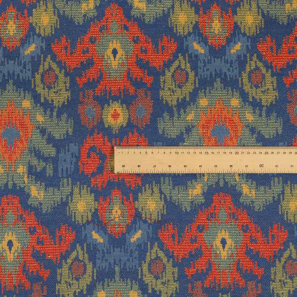 Lombok Collection Of Damask Ikat Pattern Heavyweight Chenille Blue Colour Upholstery Fabric CTR-365 - Roman Blinds