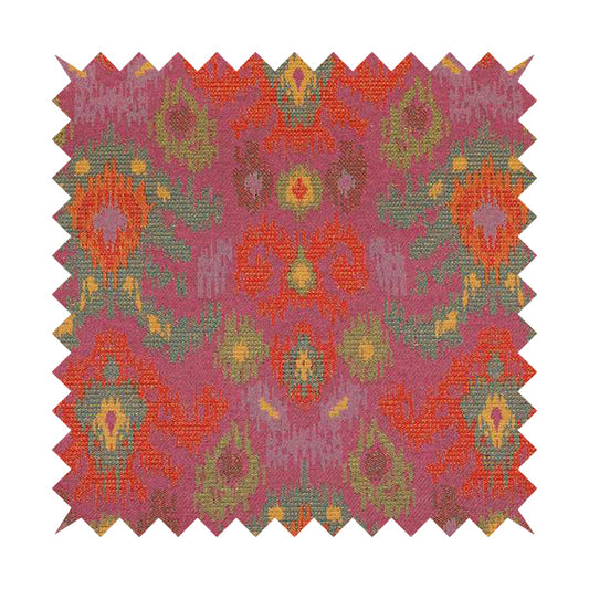 Lombok Collection Of Damask Ikat Pattern Heavyweight Chenille Pink Colour Upholstery Fabric CTR-366