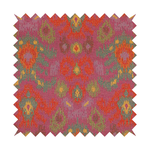 Lombok Collection Of Damask Ikat Pattern Heavyweight Chenille Pink Colour Upholstery Fabric CTR-366 - Made To Measure Curtains