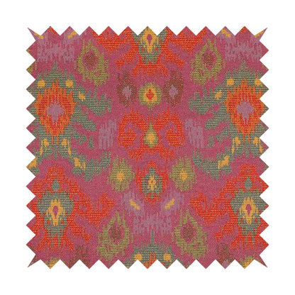 Lombok Collection Of Damask Ikat Pattern Heavyweight Chenille Pink Colour Upholstery Fabric CTR-366 - Made To Measure Curtains