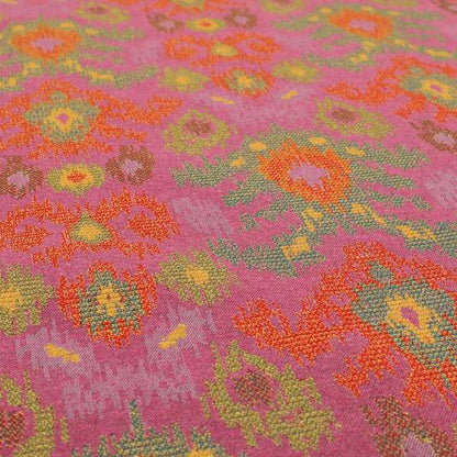 Lombok Collection Of Damask Ikat Pattern Heavyweight Chenille Pink Colour Upholstery Fabric CTR-366 - Roman Blinds