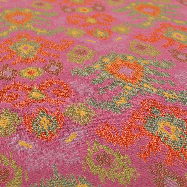 Lombok Collection Of Damask Ikat Pattern Heavyweight Chenille Pink Colour Upholstery Fabric CTR-366 - Made To Measure Curtains