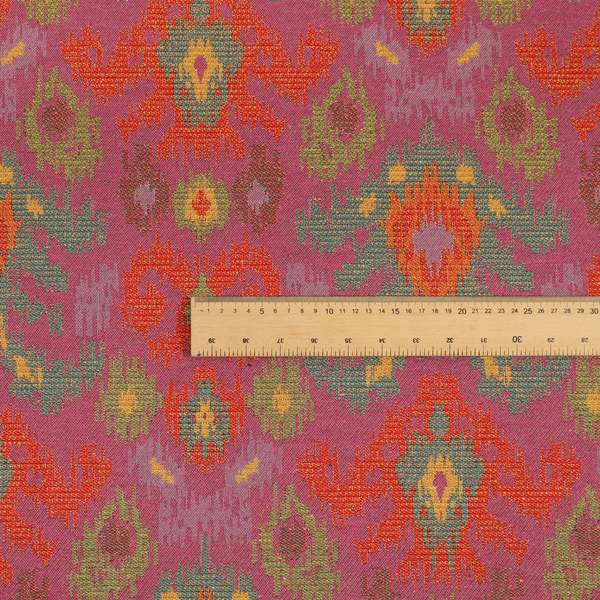 Lombok Collection Of Damask Ikat Pattern Heavyweight Chenille Pink Colour Upholstery Fabric CTR-366 - Roman Blinds