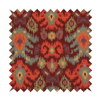 Lombok Collection Of Damask Ikat Pattern Heavyweight Chenille Burgundy Red Colour Upholstery Fabric CTR-367 - Made To Measure Curtains