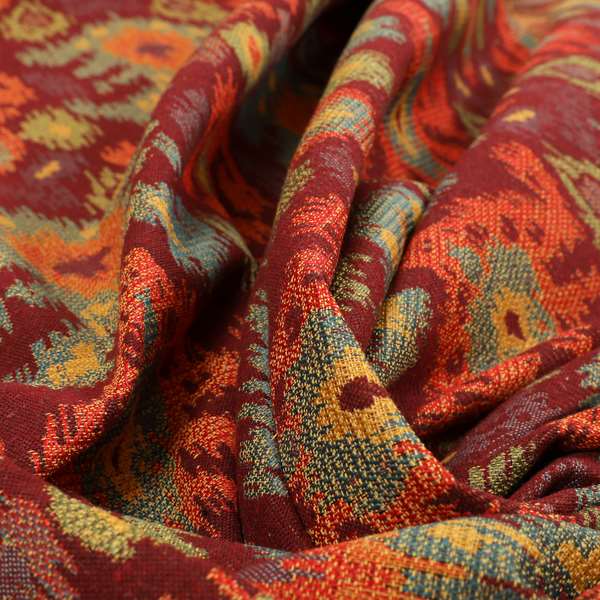 Lombok Collection Of Damask Ikat Pattern Heavyweight Chenille Burgundy Red Colour Upholstery Fabric CTR-367