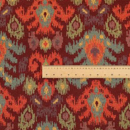 Lombok Collection Of Damask Ikat Pattern Heavyweight Chenille Burgundy Red Colour Upholstery Fabric CTR-367 - Roman Blinds