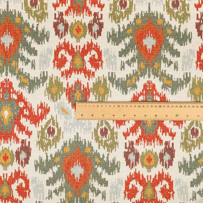 Lombok Collection Of Damask Ikat Pattern Heavyweight Chenille Burgundy White Colour Upholstery Fabric CTR-368 - Roman Blinds