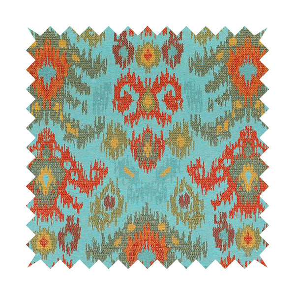 Lombok Collection Of Damask Ikat Pattern Heavyweight Chenille Burgundy Teal Colour Upholstery Fabric CTR-369 - Roman Blinds