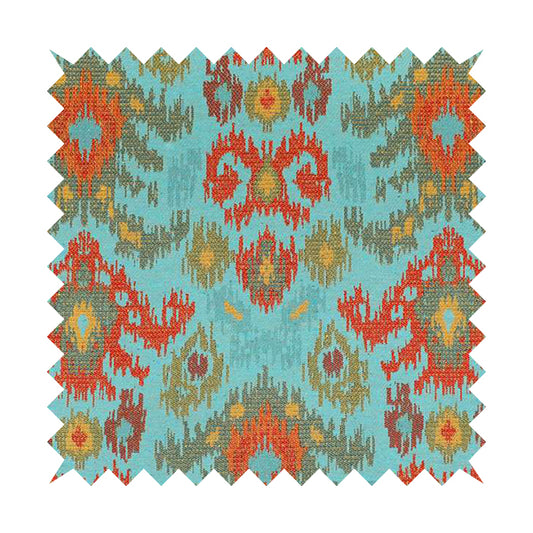Lombok Collection Of Damask Ikat Pattern Heavyweight Chenille Burgundy Teal Colour Upholstery Fabric CTR-369