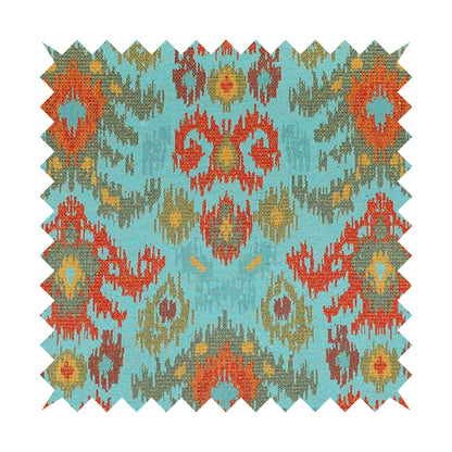 Lombok Collection Of Damask Ikat Pattern Heavyweight Chenille Burgundy Teal Colour Upholstery Fabric CTR-369 - Made To Measure Curtains