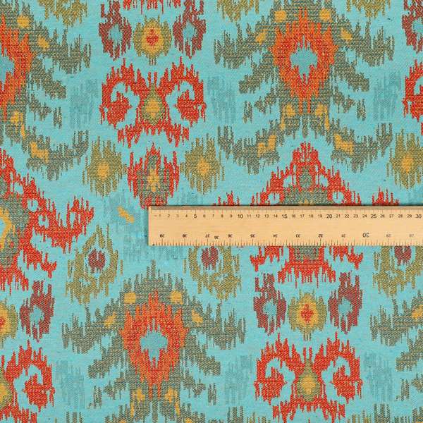Lombok Collection Of Damask Ikat Pattern Heavyweight Chenille Burgundy Teal Colour Upholstery Fabric CTR-369