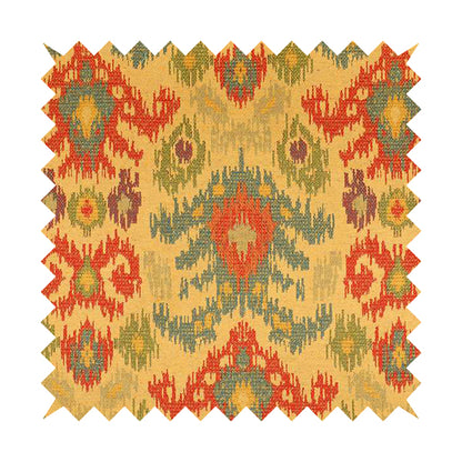 Lombok Collection Of Damask Ikat Pattern Heavyweight Chenille Burgundy Yellow Colour Upholstery Fabric CTR-370