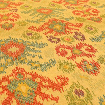 Lombok Collection Of Damask Ikat Pattern Heavyweight Chenille Burgundy Yellow Colour Upholstery Fabric CTR-370 - Roman Blinds