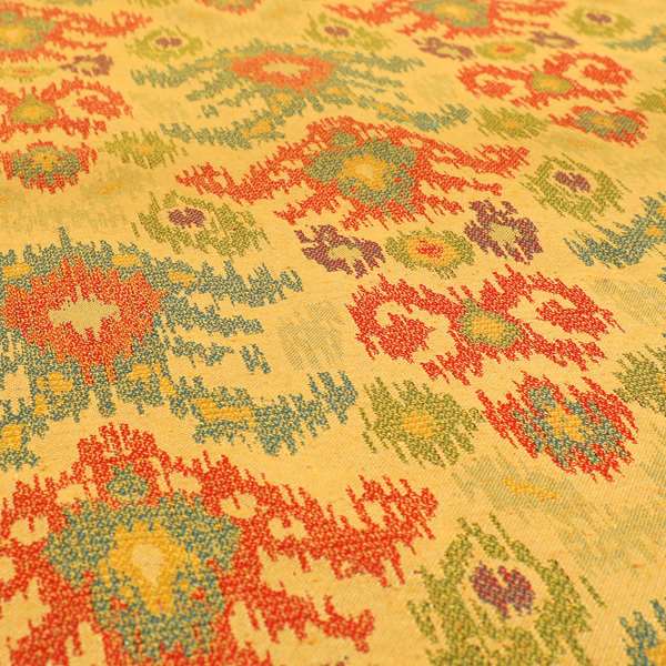 Lombok Collection Of Damask Ikat Pattern Heavyweight Chenille Burgundy Yellow Colour Upholstery Fabric CTR-370 - Made To Measure Curtains