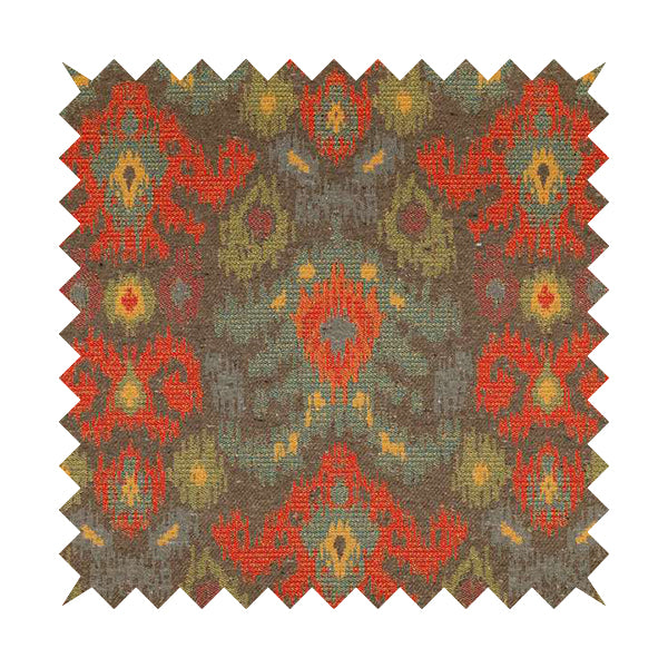 Lombok Collection Of Damask Ikat Pattern Heavyweight Chenille Burgundy Grey Colour Upholstery Fabric CTR-371 - Roman Blinds