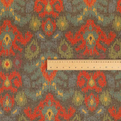 Lombok Collection Of Damask Ikat Pattern Heavyweight Chenille Burgundy Grey Colour Upholstery Fabric CTR-371 - Made To Measure Curtains