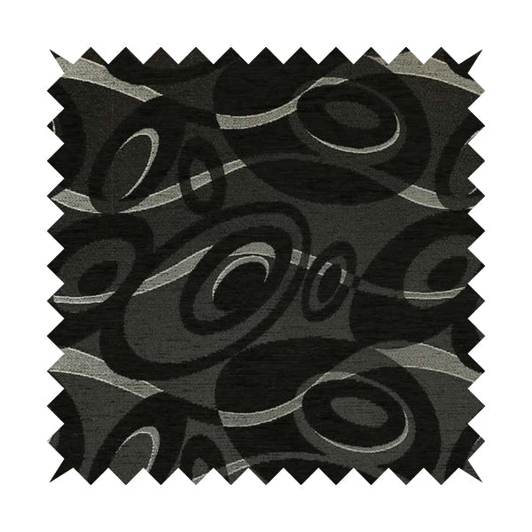 Japura Collection Of Shiny Swirl Pattern Weaves In Black Silver Chenille Colour Upholstery Fabric CTR-372 - Handmade Cushions