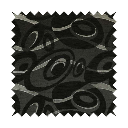 Japura Collection Of Shiny Swirl Pattern Weaves In Black Silver Chenille Colour Upholstery Fabric CTR-372 - Handmade Cushions