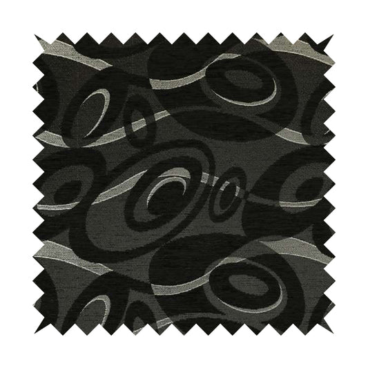 Japura Collection Of Shiny Swirl Pattern Weaves In Black Silver Chenille Colour Upholstery Fabric CTR-372