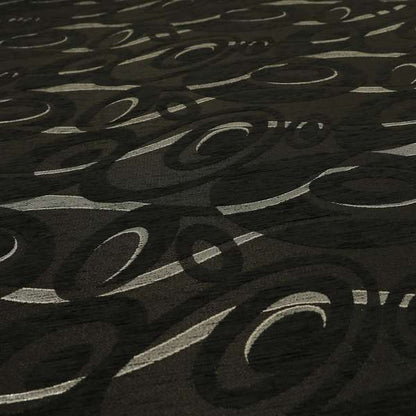 Japura Collection Of Shiny Swirl Pattern Weaves In Black Silver Chenille Colour Upholstery Fabric CTR-372 - Made To Measure Curtains