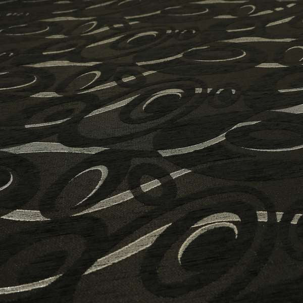 Japura Collection Of Shiny Swirl Pattern Weaves In Black Silver Chenille Colour Upholstery Fabric CTR-372