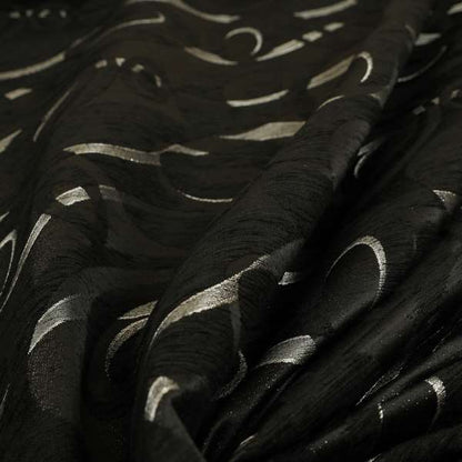 Japura Collection Of Shiny Swirl Pattern Weaves In Black Silver Chenille Colour Upholstery Fabric CTR-372