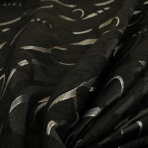 Japura Collection Of Shiny Swirl Pattern Weaves In Black Silver Chenille Colour Upholstery Fabric CTR-372 - Handmade Cushions