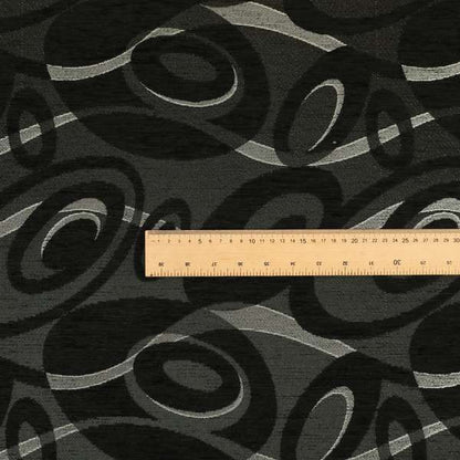 Japura Collection Of Shiny Swirl Pattern Weaves In Black Silver Chenille Colour Upholstery Fabric CTR-372 - Roman Blinds