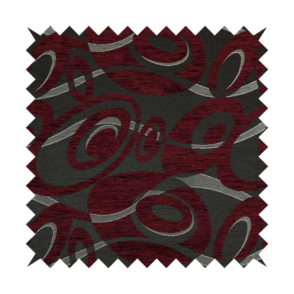 Japura Collection Of Shiny Swirl Pattern Weaves In Burgundy Silver Chenille Colour Upholstery Fabric CTR-374 - Made To Measure Curtains