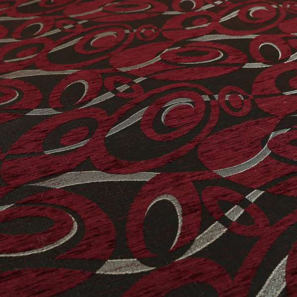 Japura Collection Of Shiny Swirl Pattern Weaves In Burgundy Silver Chenille Colour Upholstery Fabric CTR-374 - Handmade Cushions