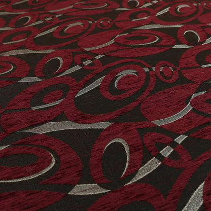 Japura Collection Of Shiny Swirl Pattern Weaves In Burgundy Silver Chenille Colour Upholstery Fabric CTR-374 - Made To Measure Curtains